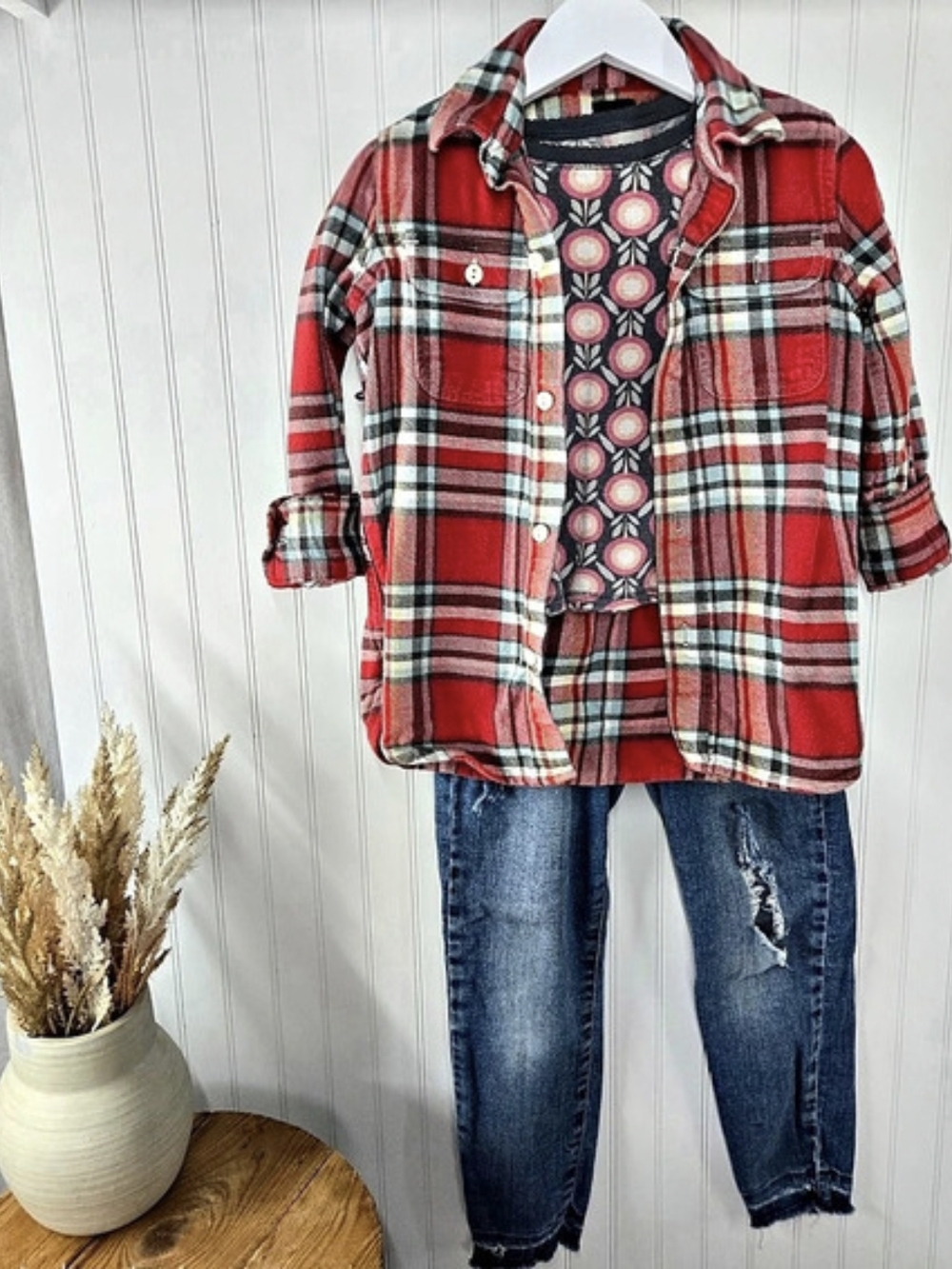 Zara GAP Old Navy Girls Plaid Flannel Tee Jeans 3pc Lot 4T 4-5 Fall